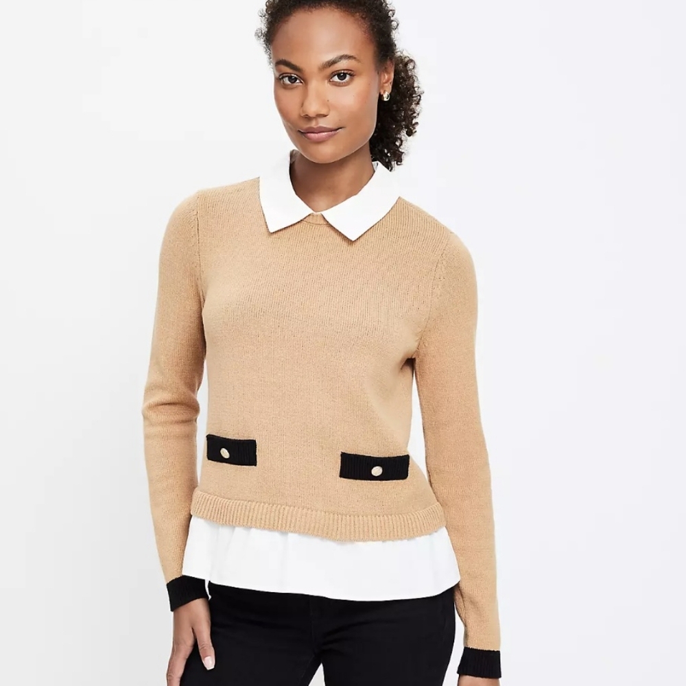 Loft Poplin Layered Mixed Media Sweater XL